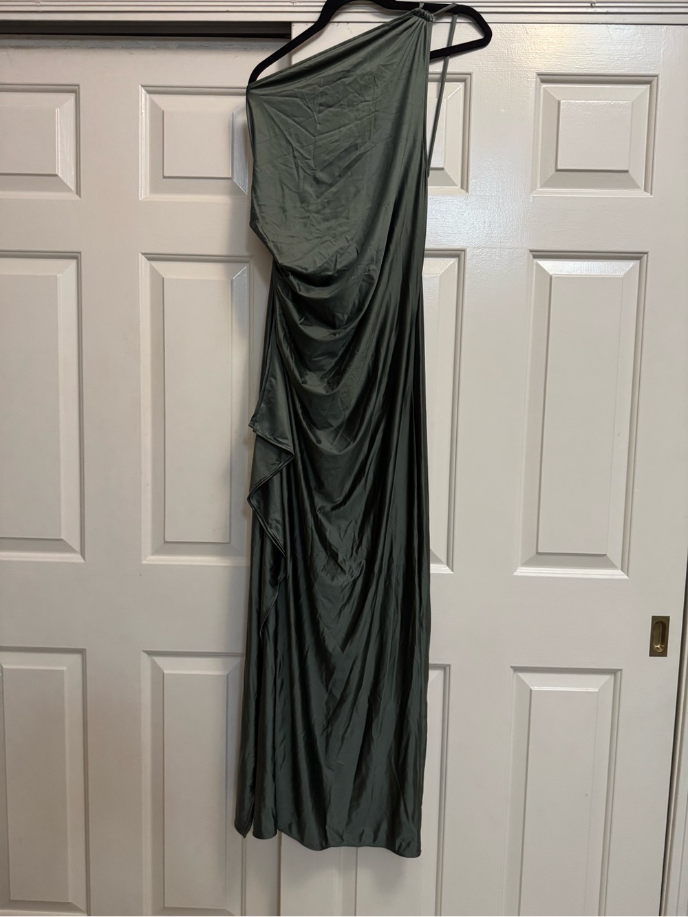 Amazon One-Shoulder Olive Green Draped Evening Gown